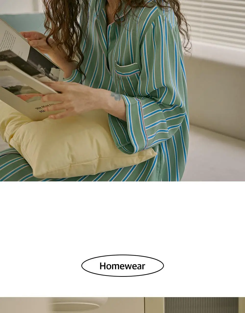 보웰 [BWTZ] 데이오프 비스코스 100% 파자마 원피스 그린스트라이프 상세페이지 27